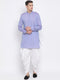 Vastramay Men's Blue Cotton Blend Kurta and Dhoti Set